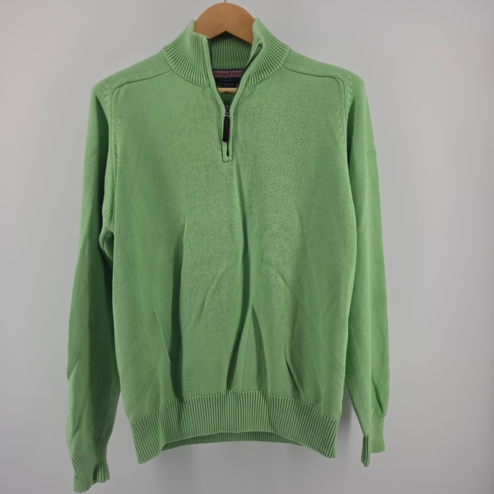 Vineyard Vines Mens Medium Green 100% Cotton Quarter Zip Pullover Sweater